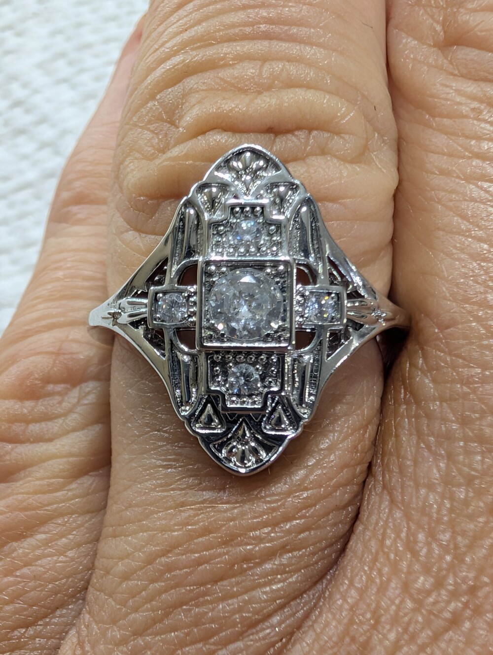 Vintage Estate Style Silver Dinner Ring (Cz)